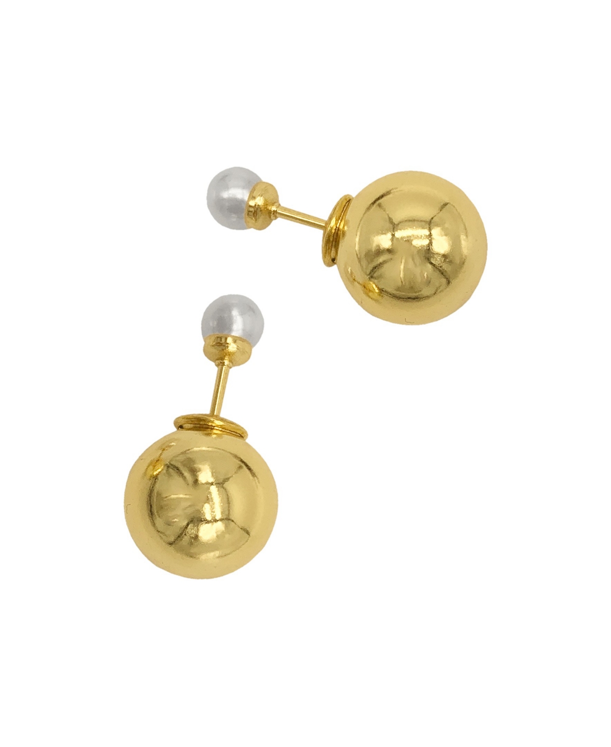 Gold Imitation Pearl Double-Sided Ball Earrings - White
