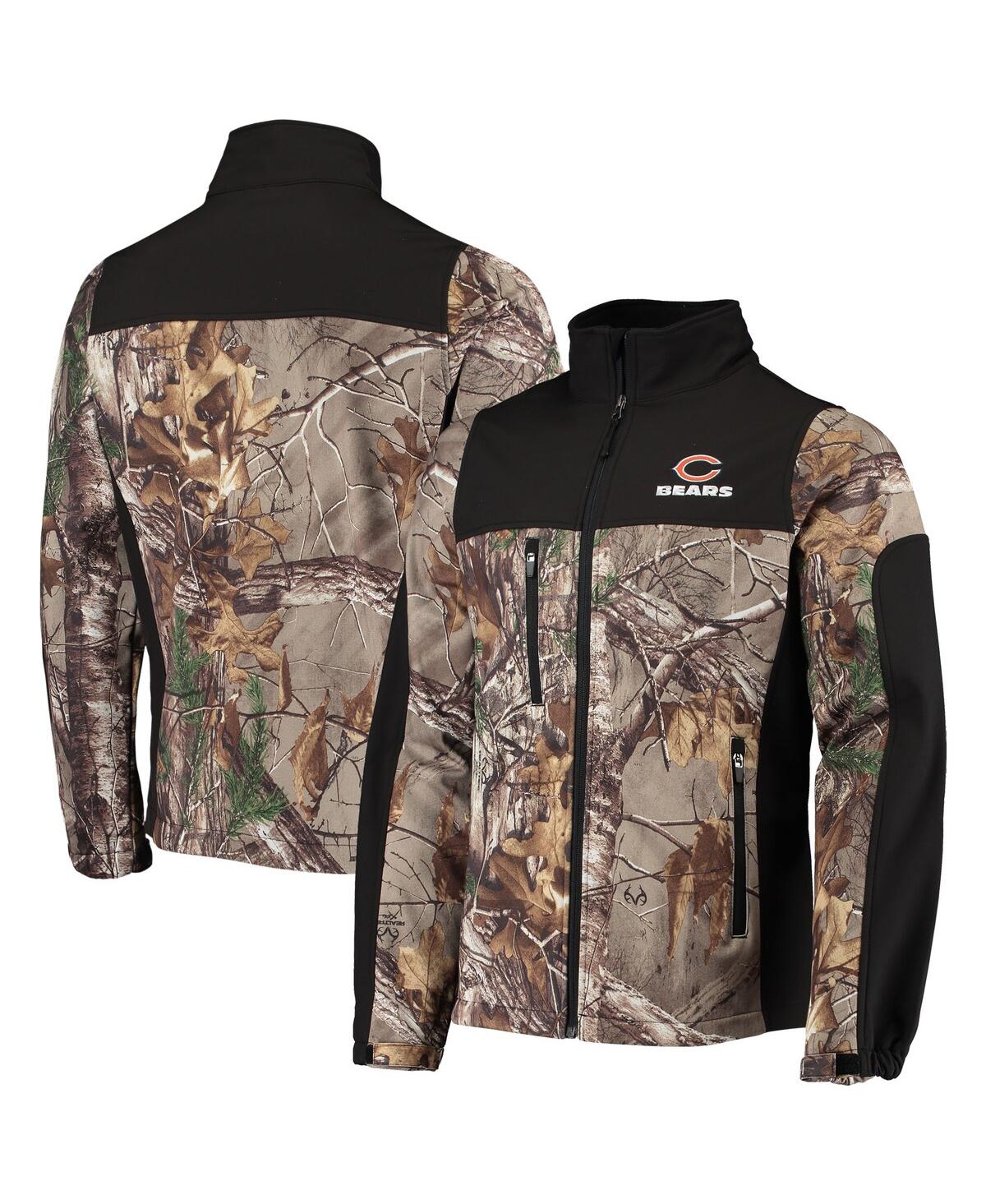 DUNBROOKE MEN'S DUNBROOKE REALTREE CAMO AND BLACK CHICAGO BEARS CIRCLE HUNTER SOFTSHELL FULL-ZIP JACKET 