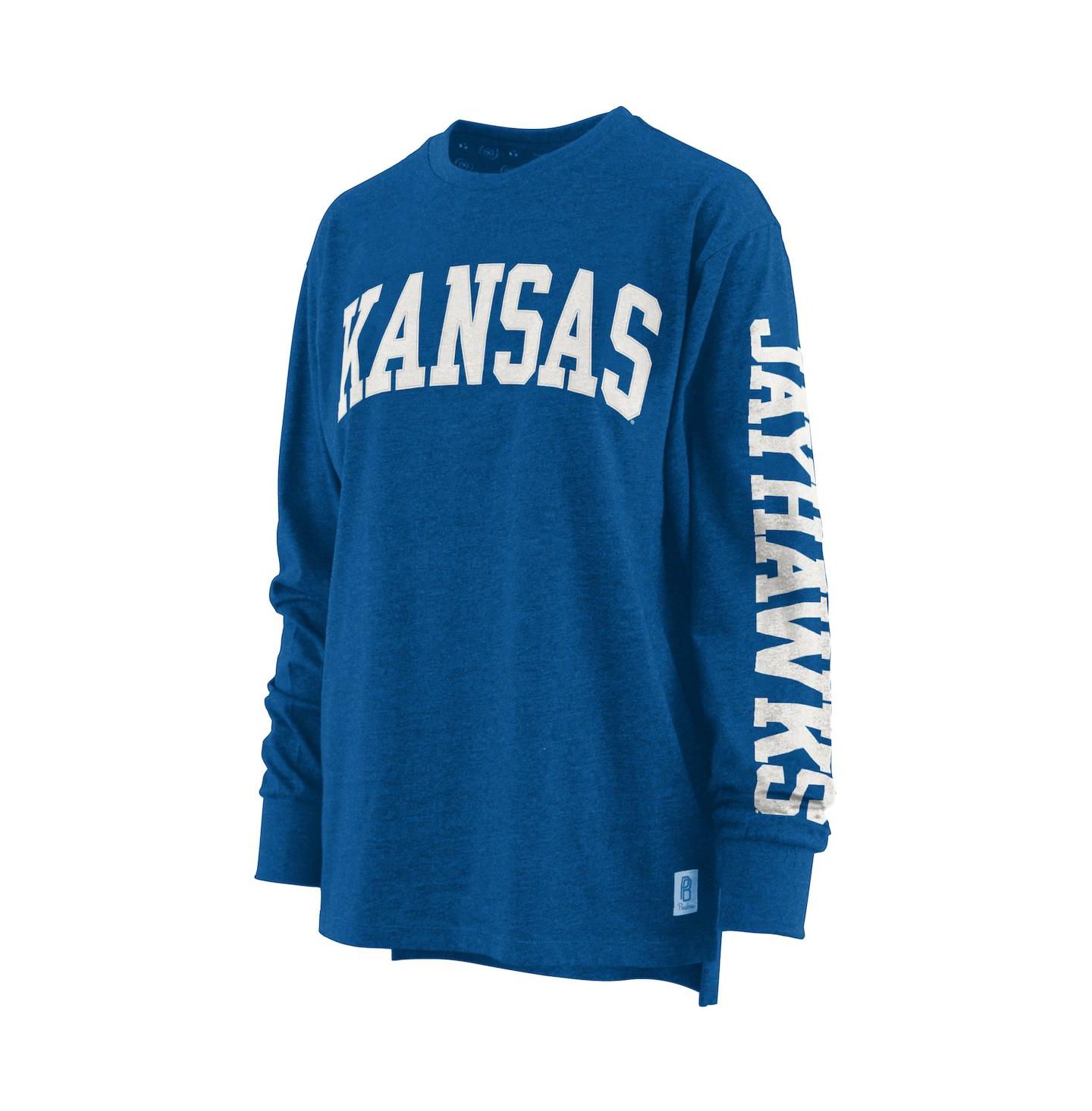 Женская футболка Pressbox Heathered Royal Kansas Jayhawks Two-Hit Canyon Long Sleeve — фото 3