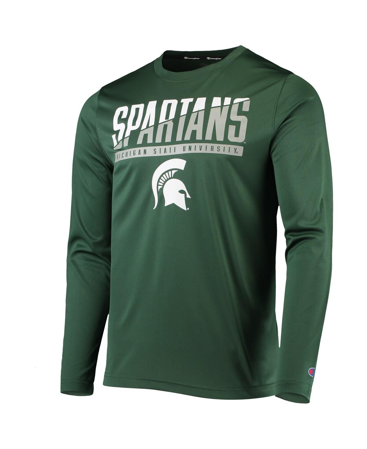 Shop Champion Men's  Green Michigan State Spartans Wordmark Slash Long Sleeve T-shirt