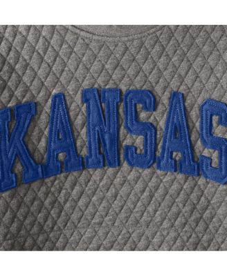 Women's Heathered Gray Kansas Jayhawks Moose Applique Quilted Crewneck Sweatshirt