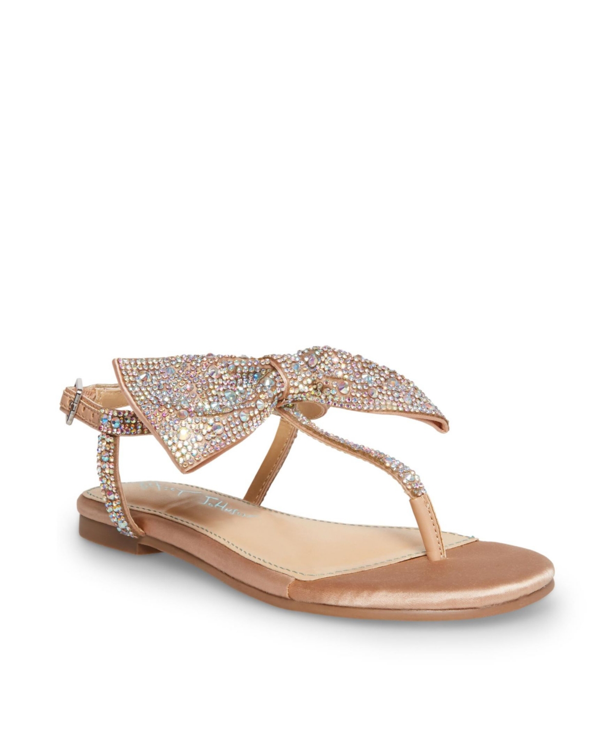 Betsey Johnson Little And Big Girls Sasha T-strap Sandals With Bow Detail In Champagne
