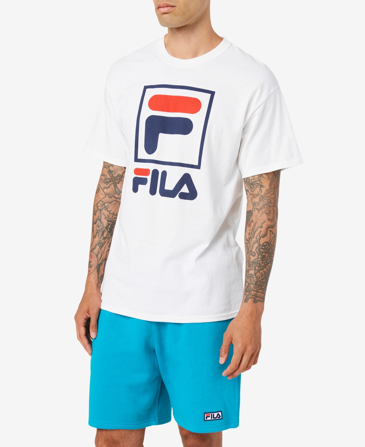 Fila Men's Logo Graphic T-shirt In White / Navy / Red | ModeSens