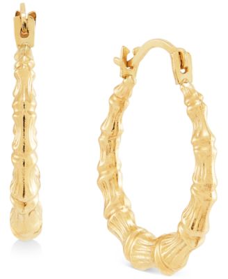 Textured Bamboo-Look Small Hoop Earrings in 10k Gold, 5/8"