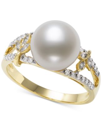 Belle de Mer - Cultured Freshwater Pearl (9mm) & Diamond (1/6 ct. t.w.) Openwork Ring in 14k Gold
