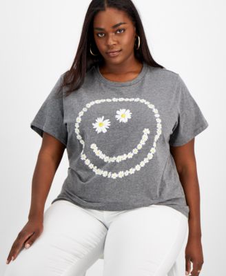 Grayson Threads Black - Trendy Plus Size Daisy Smiley-Print T-Shirt