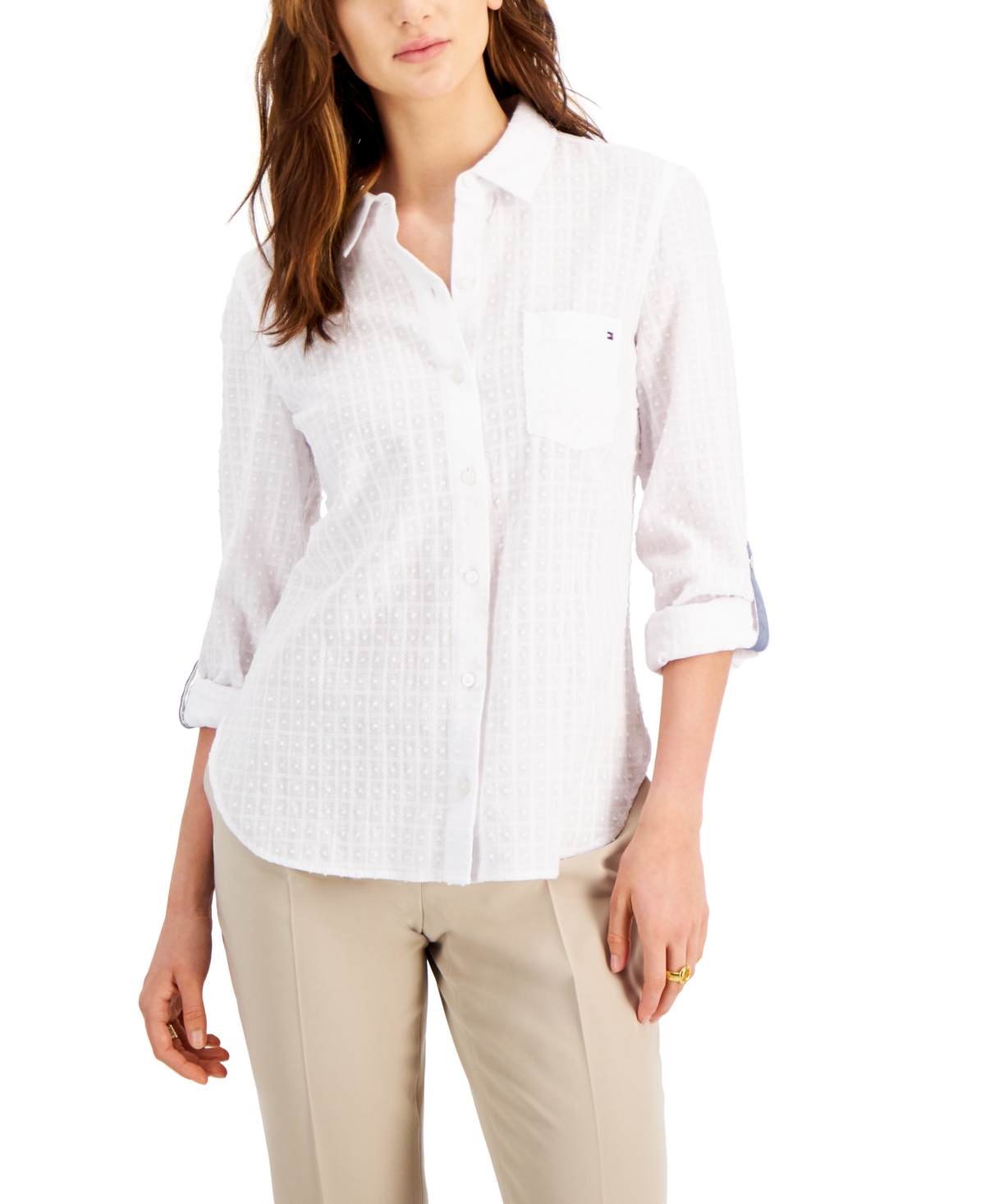 TOMMY HILFIGER ROLL TAB BUTTON DOWN BLOUSE