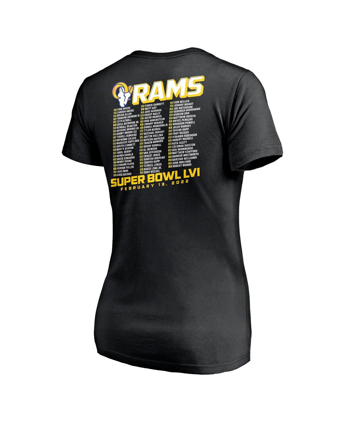Women's FanaticsLos Angeles Rams Super Bowl Lvi Bound Tilted Roster V-Neck T-shirt - Black