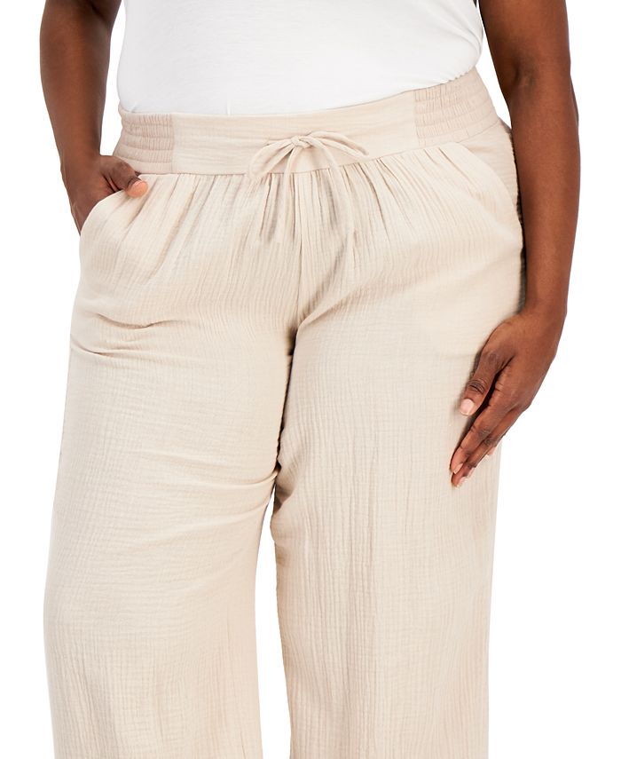 JM Collection Plus Size Gauze Drawstring Pants, Created for Macy's Macy's