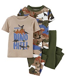 Toddler Boys Dinosaur Snug Fit Pajamas, 4-Piece Set