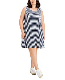 Plus Size Striped Cross-Back Flip-Flop Dress, Created for Macy's
