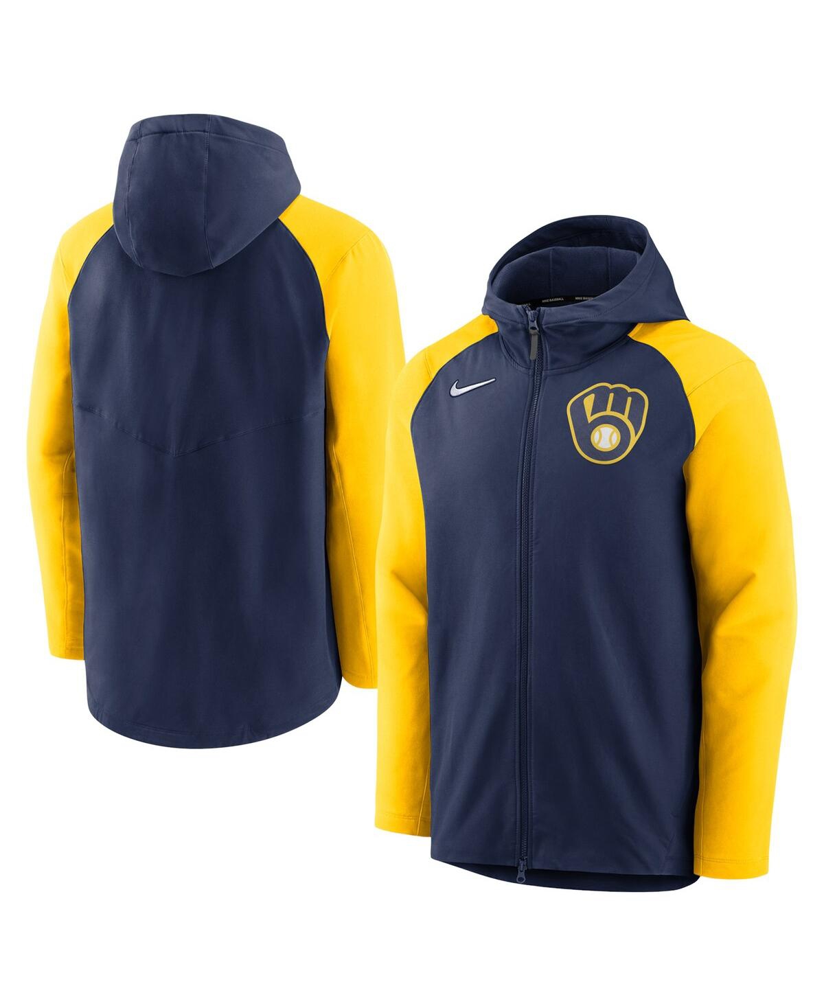 Shop Nike Men's  Navy And Gold Milwaukee Brewers Authentic Collection Full-zip Hoodie Performance Jacket In Navy,gold