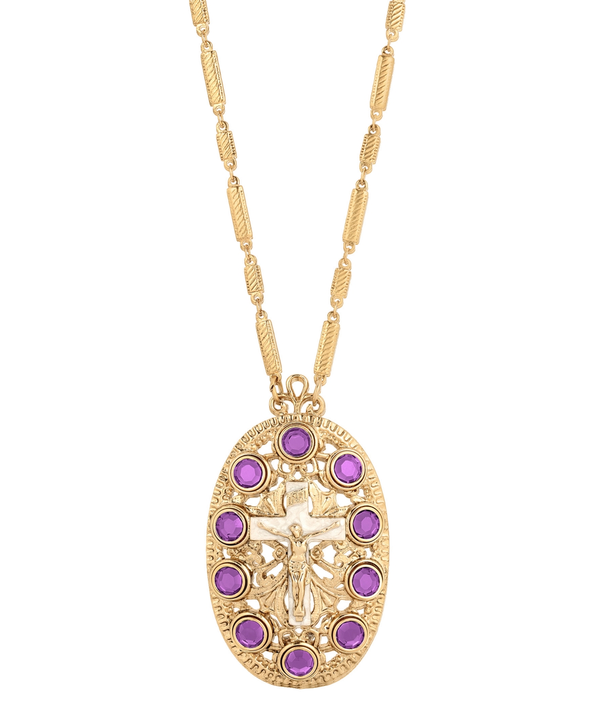 Symbols of Faith Women's Oval Cross Stone Necklace | Smart Closet