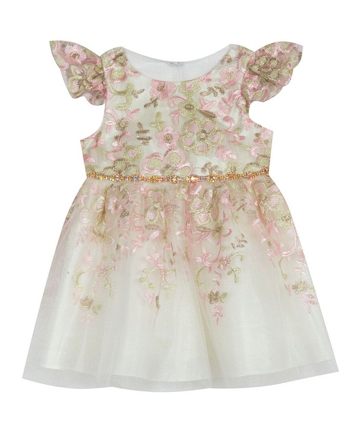 Rare Editions Baby Girls Floral Embroidered Mesh Party Dress with
