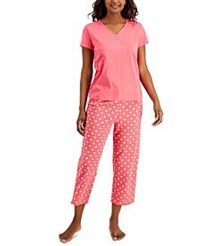 Women's Cotton Essentials T-Shirt & Cropped Pants Sleep Set, Created for Macy's