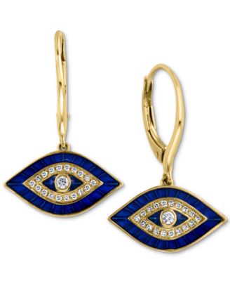 EFFY Collection - Blue Enamel & Diamond (1/4 ct. t.w.) Leverback Drop Earrings in 14k Gold