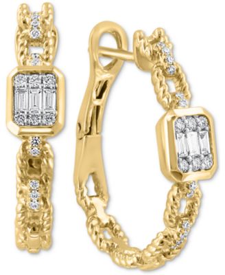 EFFY Collection - Diamond Round & Baguette Rope Hoop Earrings (1/3 ct. t.w.) in 14k Gold