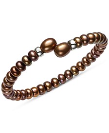 Chocolate Cultured Freshwater Pearl (6mm) Flex Bangle Bracelet in Sterling Silver