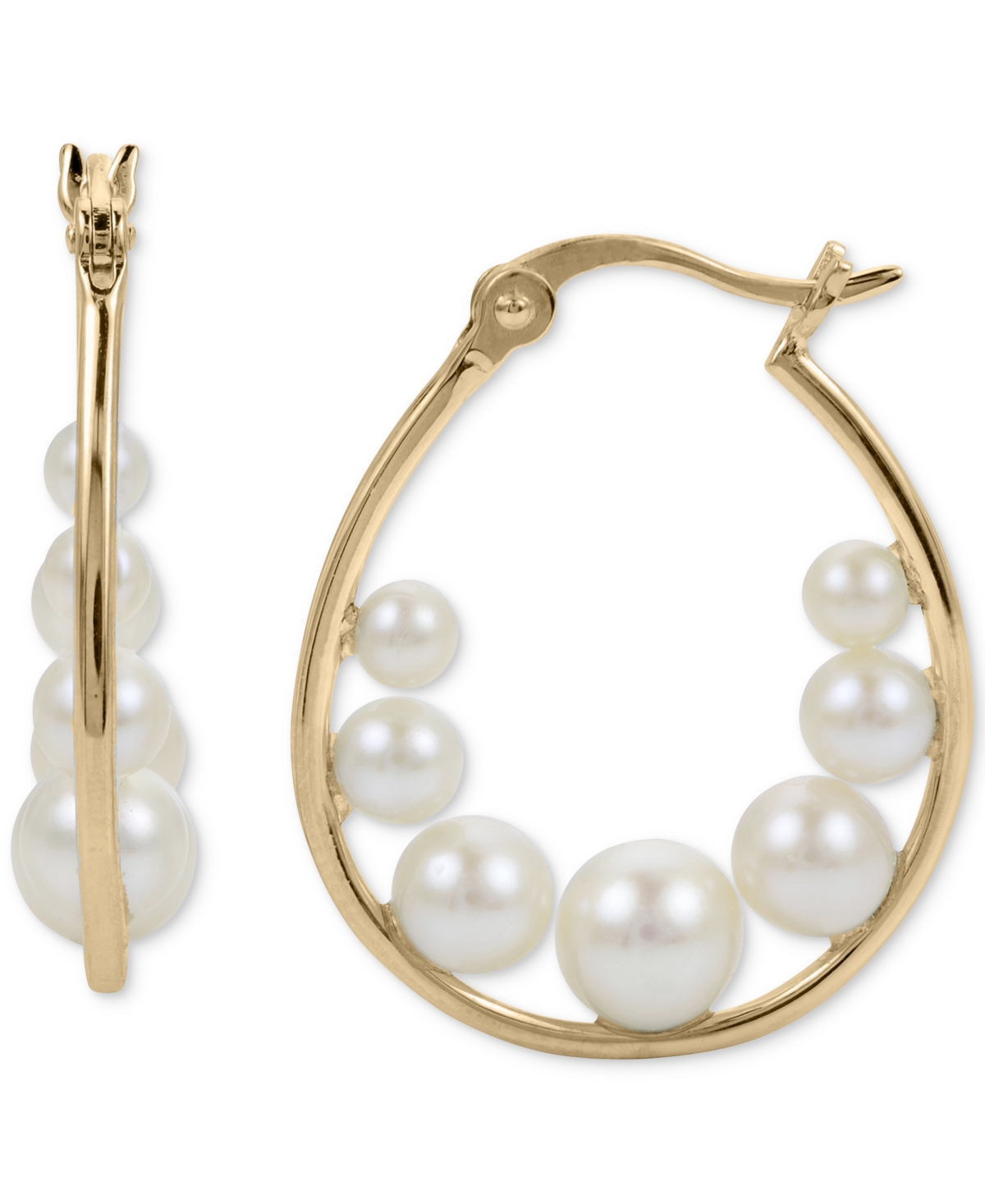 Macy's Cultured Freshwater Pearl (3-6mm) Hoop Earrings In 14k Gold-plated Sterling Silver In Gold Over Silver