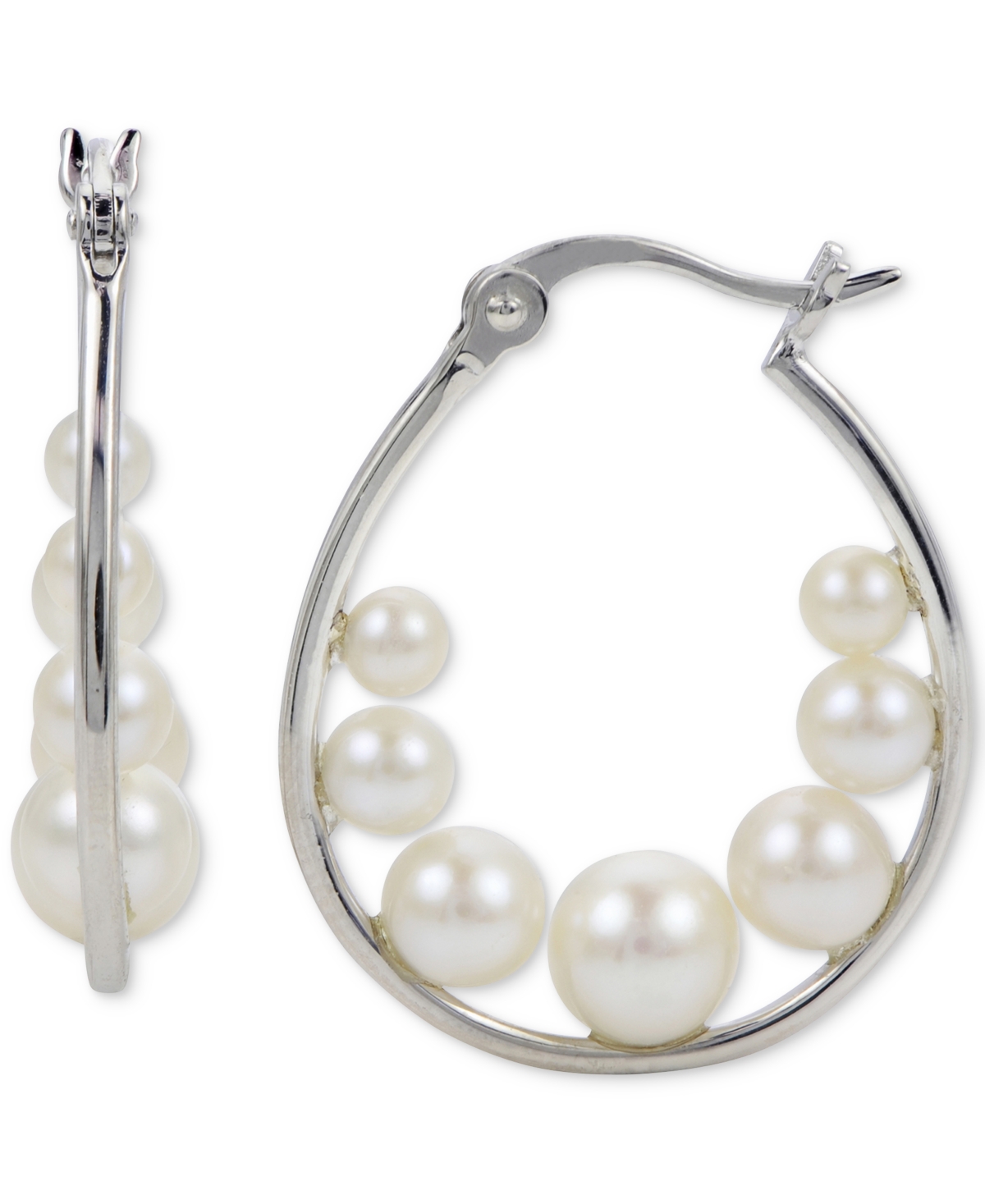 Macy's Cultured Freshwater Pearl (3-6mm) Hoop Earrings In 14k Gold-plated Sterling Silver