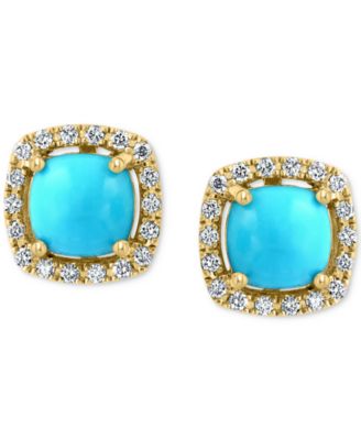 EFFY&reg; Turquoise & Diamond (1/5 ct. t.w.) Stud Earrings in 14k Gold