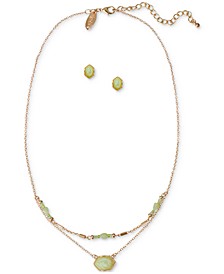 Bead & Stone Double-Row Pendant Necklace & Stud Earrings Set, Created for Macy's