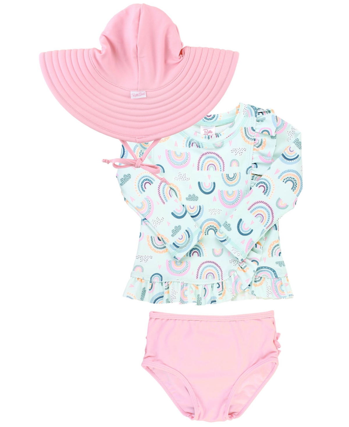 Rufflebutts Baby Girls Rash Guard Swimsuit With Hat, 3piece Set In