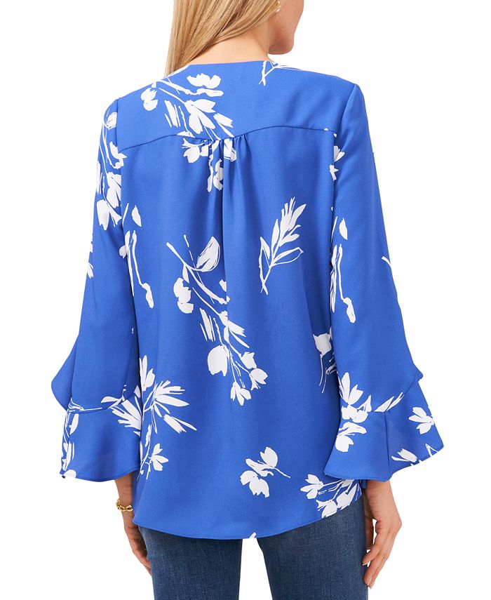 Vince Camuto Floral Whisper Printed Flutter-Sleeve Blouse & Reviews ...