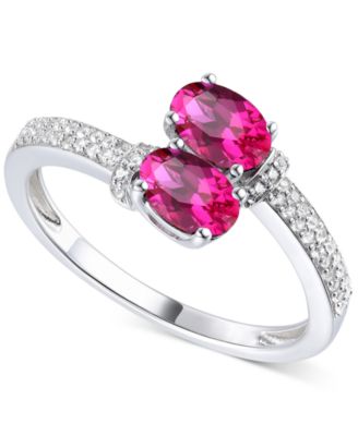 Macy's - Lab-Grown Emerald (3/4 ct. t.w.) & Lab-Grown White Sapphire (1/6 ct. t.w.) Double Stone Ring in Sterling Silver (Also in Lab-Grown Sapphire & Lab-Grown Ruby)