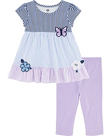 Little Girls Spring Stripes Tunic and Capri Leggings Set, 2 Piece