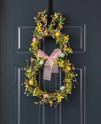 24.5"H Easter Bunny Shaped Wreath with Eggs Satin Ribbon Bow