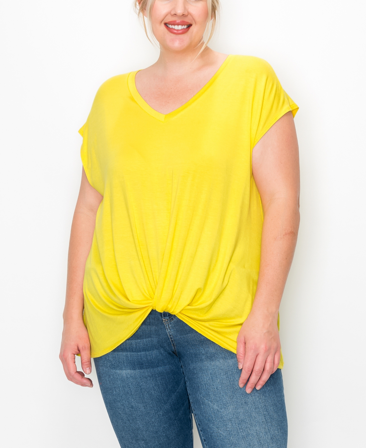 Plus Size V-neck Twist Front Top - Toffee