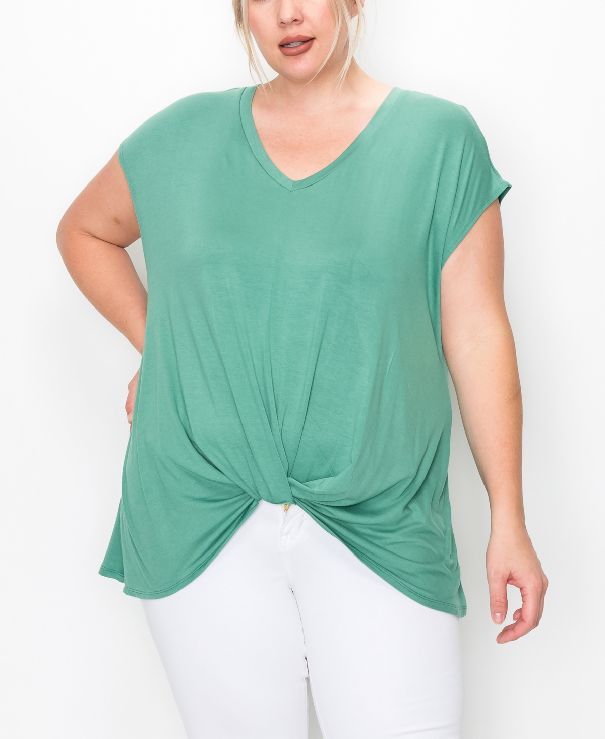 Plus Size V-neck Twist Front Top - Toffee