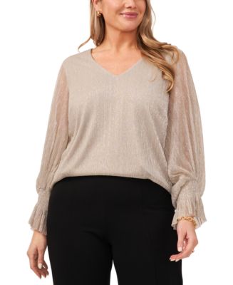 MSK Plus Size Metallic-Threaded Bell-Sleeve Top - Macy's