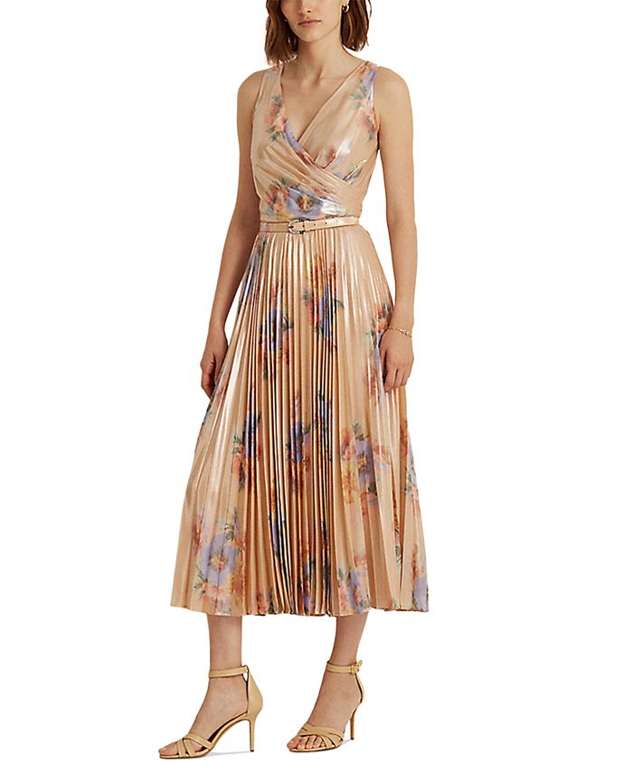 Lauren Ralph Lauren Pleated Metallic Floral Dress & Reviews - Dresses -  Women - Macy's