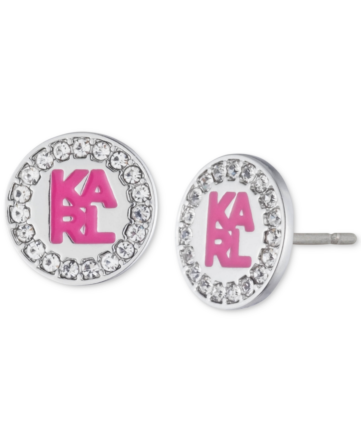 Silver-Tone Pave Logo Stud Earrings - Pink