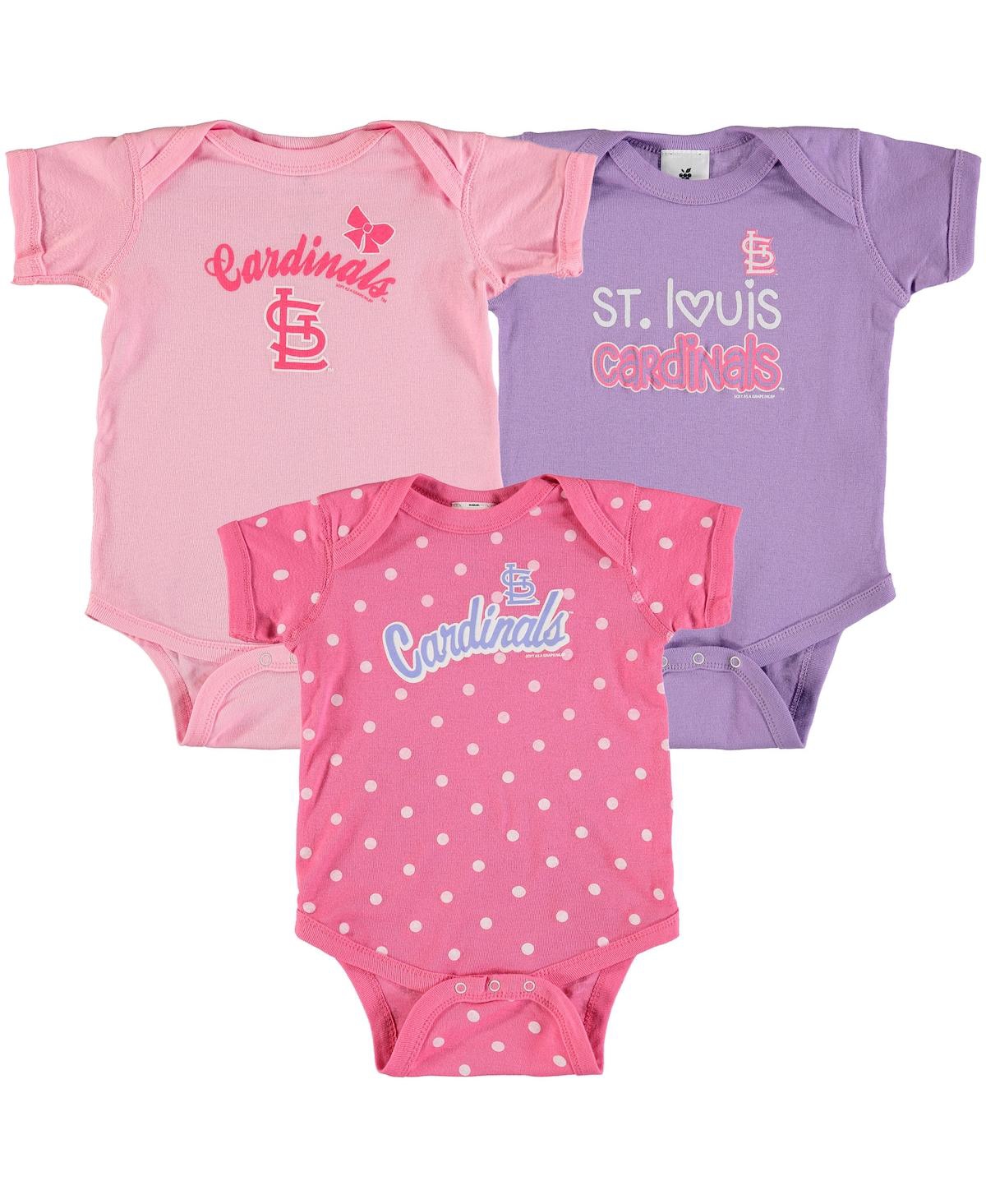 Shop Soft As A Grape Girls Infant Pink, Purple St. Louis Cardinals 3-pack Rookie Bodysuit Set In Pink,purple