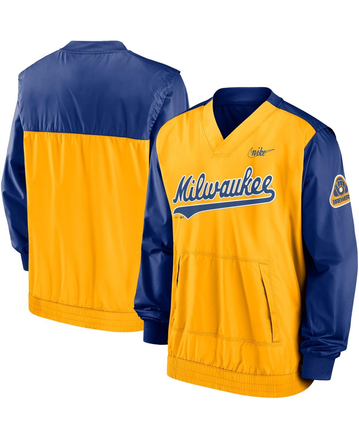 Men's Gold Milwaukee Brewers Cooperstown Collection V-Neck Pullover - Gold
