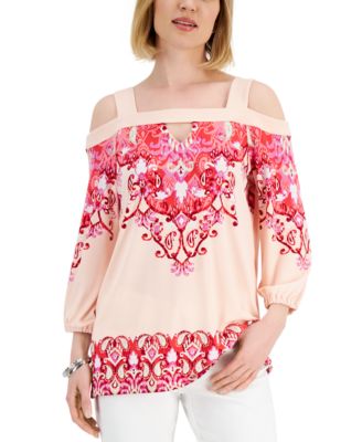 JM Collection - Women's Manda Printed Cold-Shoulder Top