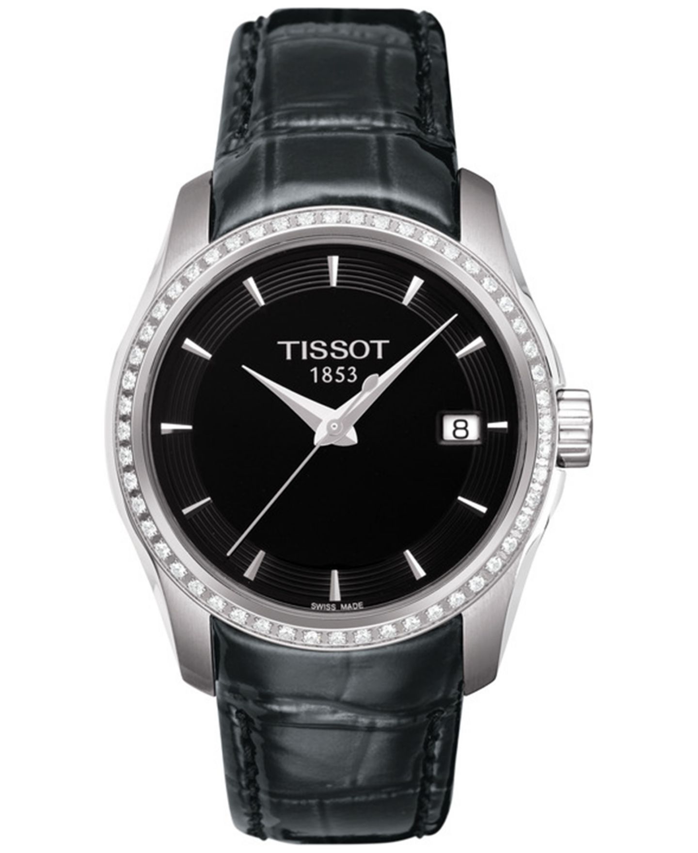 Часы Tissot Swiss Couturier Diamond (1/3 ct. t.w.) Black Leather Strap Watch 32mm — фото 1