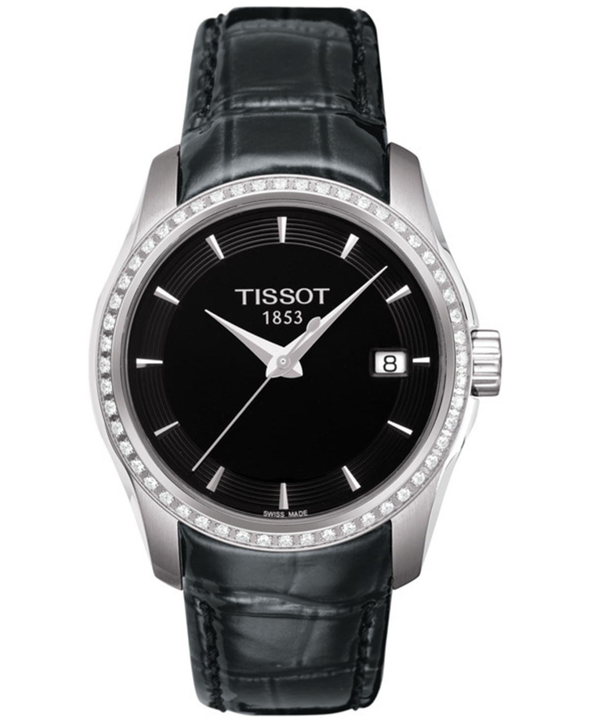 Women's Swiss Couturier Diamond (1/3 ct. t.w.) Black Leather Strap Watch 32mm - Black
