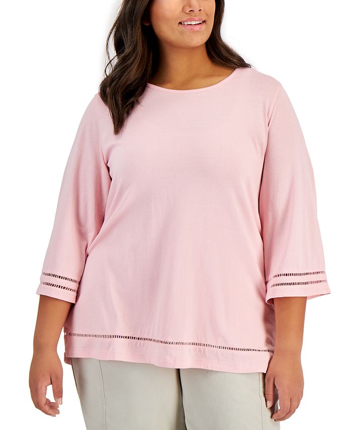 Karen Scott Plus Size Ladder-Trim Top, Created for Macy's - Macy's