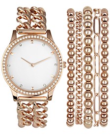 Women's Rose Gold-Tone Double-Row Link Bracelet Watch 36mm & 5-Pc. Bracelet Set, Created for Macy's