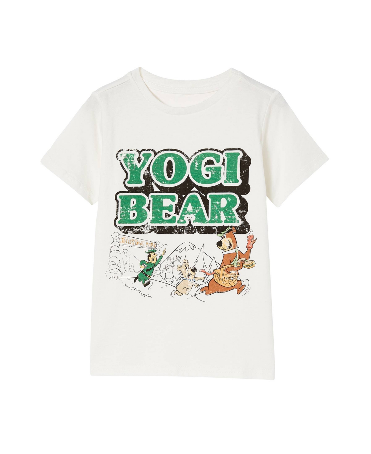 Cotton On Little Boys Short Sleeve License1 T-shirt In Wb Retro White/yogi Bear Chasing