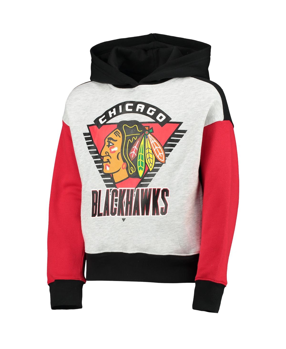 Shop Outerstuff Big Girls Heathered Gray, Black Chicago Blackhawks Let's Get Loud Pullover Hoodie In Heathered Gray,black