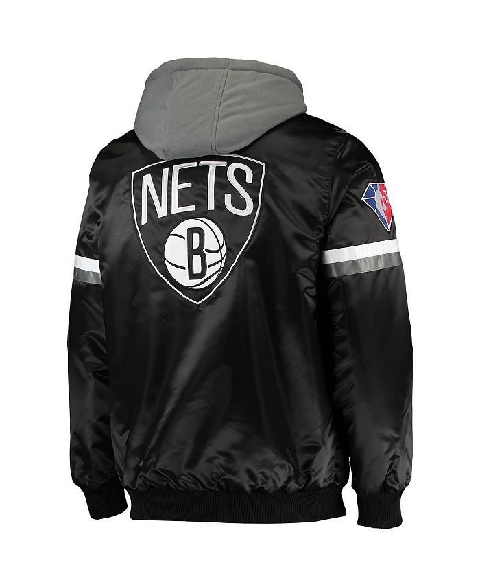 Men's Brooklyn Nets Starter Black Striker Half-Zip Hoodie Jacket