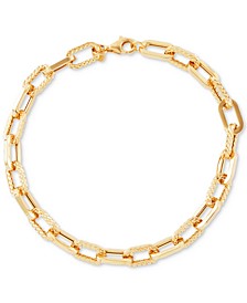 Polished & Textured Large Cable Link Bracelet in 10k Gold