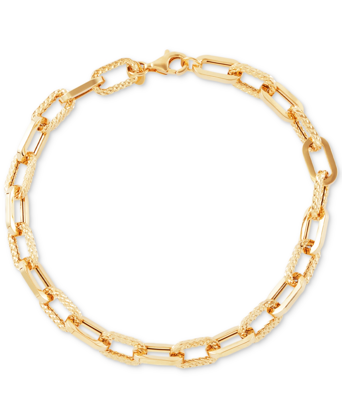 Lightweight Polished & Textured Large Cable Link Bracelet in 10k Gold - Gold
