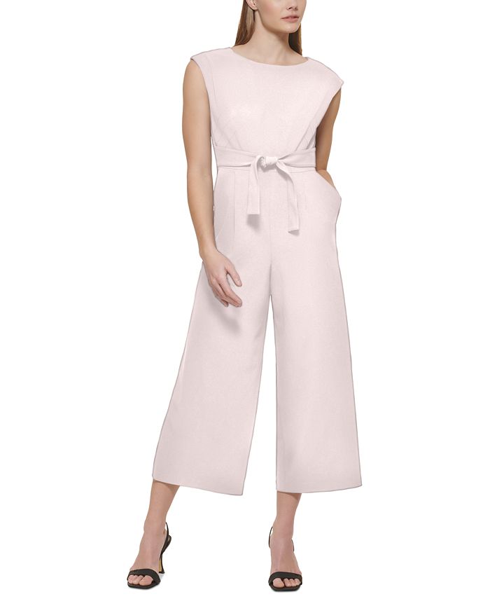 Calvin Klein Sleeveless Tie-Waist Jumpsuit - Macy's