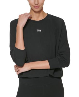 Dkny Sport Long Sleeve Crew Neck Cropped Boxy Crop Top - S